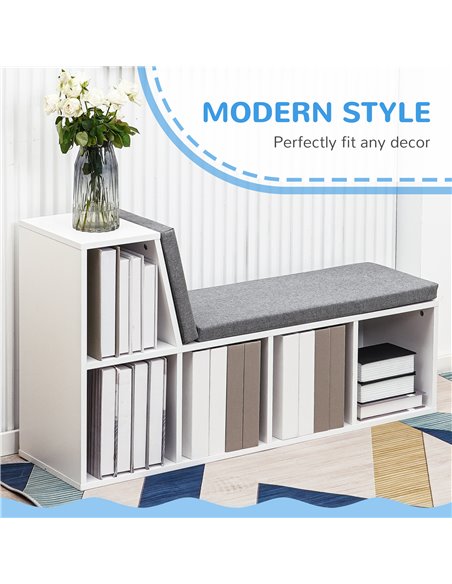 HOMCOM Bookcase Storage Shelf with Cushioned Reading Seat, Bookshelf Storage Cabinet for Study Living Room, White 836-536GY - pic 68654 | FastDaddyshop
