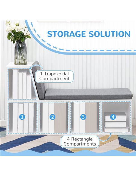HOMCOM Bookcase Storage Shelf with Cushioned Reading Seat, Bookshelf Storage Cabinet for Study Living Room, White 836-536GY - pic 68655 | FastDaddyshop
