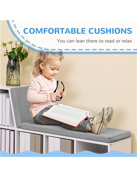 HOMCOM Bookcase Storage Shelf with Cushioned Reading Seat, Bookshelf Storage Cabinet for Study Living Room, White 836-536GY - pic 68656 | FastDaddyshop