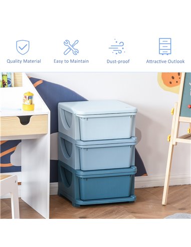 HOMCOM Kids Storage Units with Drawers 3 Tier Chest Vertical Dresser Tower Toy Organizer for  Nursery Playroom Kindergarten Blue