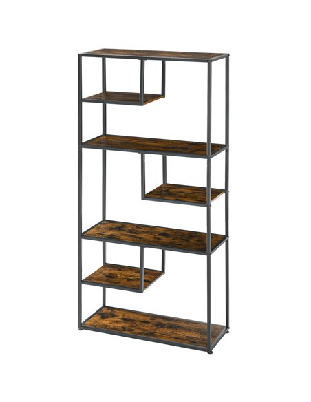 HOMCOM Industrial Bookcase Shelf, 7 Tier Metal Shelving, Rustic Brown 838-305V00RB - pic 68660 | FastDaddyshop