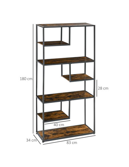 HOMCOM Industrial Bookcase Shelf, 7 Tier Metal Shelving, Storage Shelves for Living Room, Home Office, Bedroom, Rustic Brown 838 - pic 68661 | FastDaddyshop