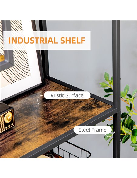 HOMCOM Industrial Bookcase Shelf, 7 Tier Metal Shelving, Storage Shelves for Living Room, Home Office, Bedroom, Rustic Brown 838 - pic 68662 | FastDaddyshop