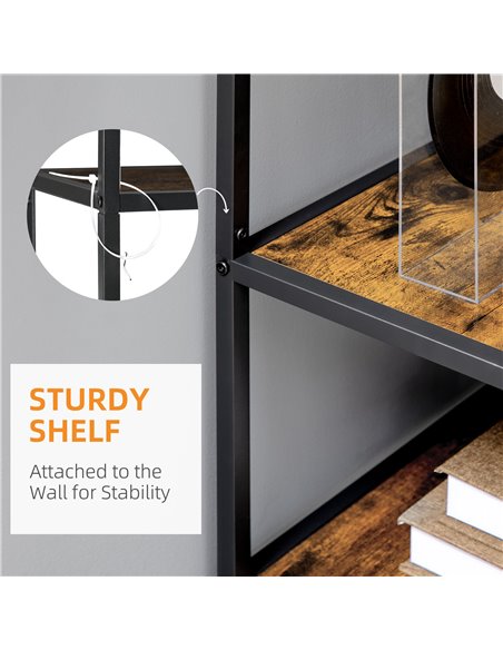 HOMCOM Industrial Bookcase Shelf, 7 Tier Metal Shelving, Storage Shelves for Living Room, Home Office, Bedroom, Rustic Brown 838 - pic 68664 | FastDaddyshop