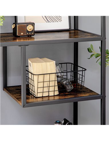 HOMCOM Industrial Bookcase Shelf, 7 Tier Metal Shelving, Storage Shelves for Living Room, Home Office, Bedroom, Rustic Brown 838
