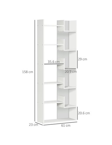 HOMCOM Modern Book Shelf with 11 Open Shelves, 6-Tier Bookcase, Freestanding Shelving Unit for Home Office and Study, White 836-