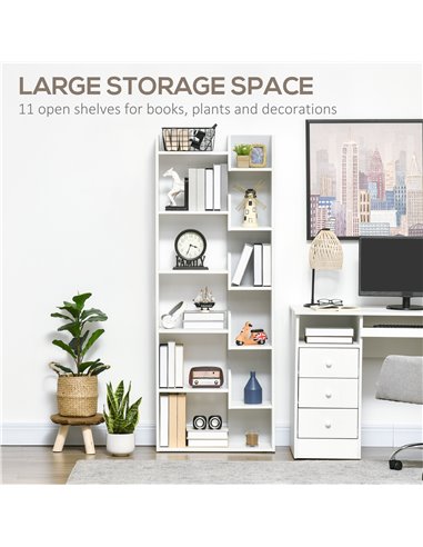 HOMCOM Modern Book Shelf with 11 Open Shelves, 6-Tier Bookcase, Freestanding Shelving Unit for Home Office and Study, White 836-