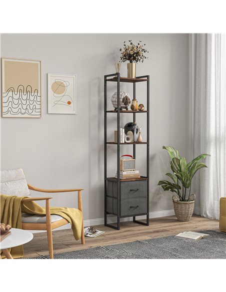 HOMCOM Industrial Bookcase 4-Tier Storage Shelf with 2 Fabric Drawers and Metal Frame for Living Room, Bedroom, Rustic Brown 838 - pic 68677 | FastDaddyshop