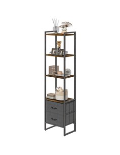 HOMCOM Industrial Bookcase 4-Tier Storage Shelf with 2 Fabric Drawers, Rustic Brown 838-445V00RB
