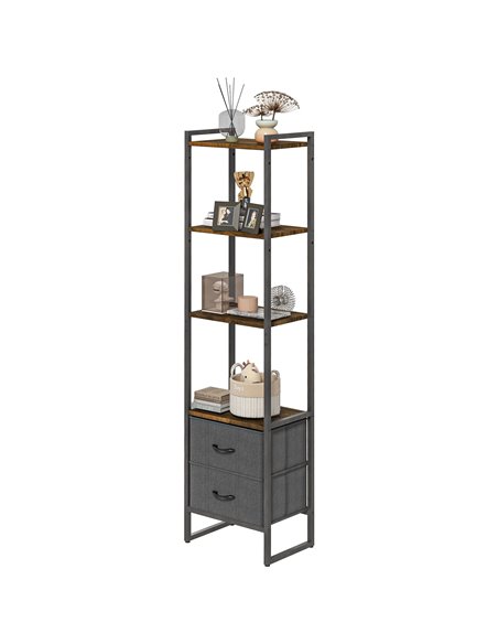 HOMCOM Industrial Bookcase 4-Tier Storage Shelf with 2 Fabric Drawers, Rustic Brown 838-445V00RB - pic 68678 | FastDaddyshop