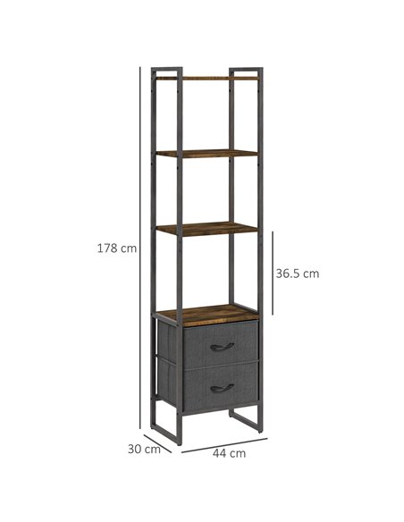 HOMCOM Industrial Bookcase 4-Tier Storage Shelf with 2 Fabric Drawers and Metal Frame for Living Room, Bedroom, Rustic Brown 838 - pic 68679 | FastDaddyshop