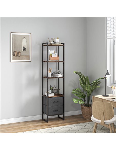 HOMCOM Industrial Bookcase 4-Tier Storage Shelf with 2 Fabric Drawers and Metal Frame for Living Room, Bedroom, Rustic Brown 838 - pic 68683 | FastDaddyshop