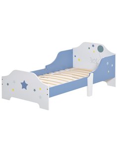 HOMCOM Kids Toddler Wooden Bed Round Edged, Blue 311-021
