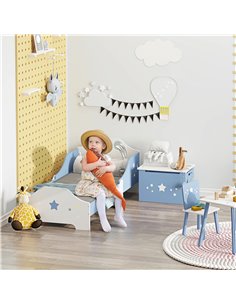 HOMCOM Kids Toddler Wooden Bed Round Edged, Blue 311-021 2