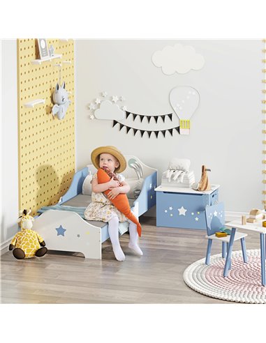 HOMCOM Kids Toddler Wooden Bed Round Edged with Guardrails Stars Image 143 x 74 x 59 cm Blue 311-021