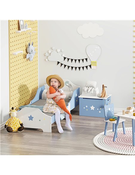 HOMCOM Kids Toddler Wooden Bed Round Edged with Guardrails Stars Image 143 x 74 x 59 cm Blue 311-021 - pic 68696 | FastDaddyshop