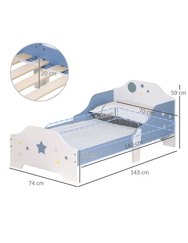 HOMCOM Kids Toddler Wooden Bed Round Edged with Guardrails Stars Image 143 x 74 x 59 cm Blue 311-021