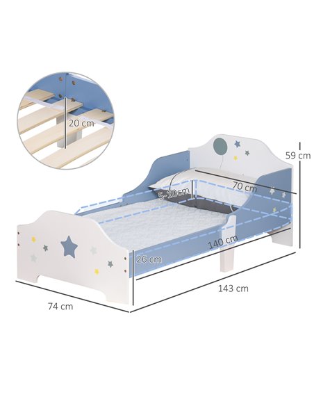 HOMCOM Kids Toddler Wooden Bed Round Edged with Guardrails Stars Image 143 x 74 x 59 cm Blue 311-021 - pic 68697 | FastDaddyshop
