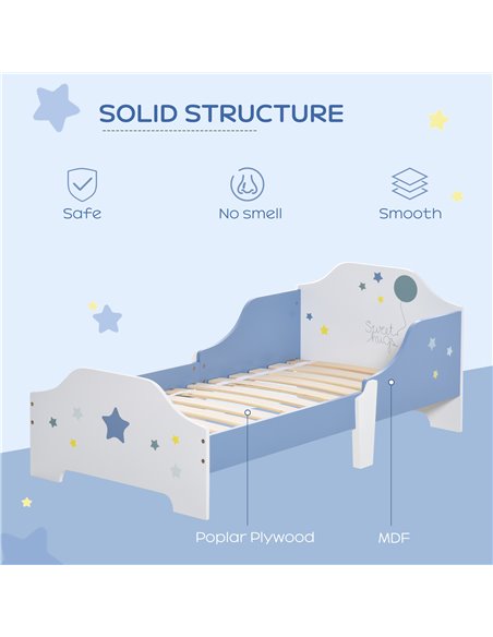 HOMCOM Kids Toddler Wooden Bed Round Edged with Guardrails Stars Image 143 x 74 x 59 cm Blue 311-021 - pic 68698 | FastDaddyshop