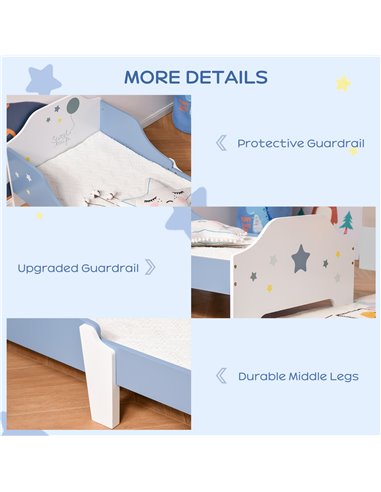 HOMCOM Kids Toddler Wooden Bed Round Edged with Guardrails Stars Image 143 x 74 x 59 cm Blue 311-021