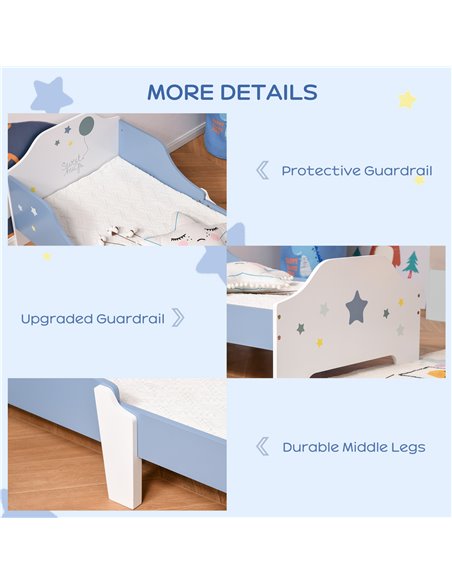 HOMCOM Kids Toddler Wooden Bed Round Edged with Guardrails Stars Image 143 x 74 x 59 cm Blue 311-021 - pic 68699 | FastDaddyshop