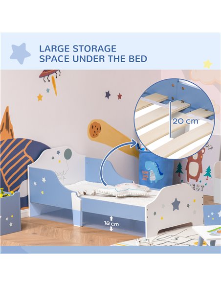 HOMCOM Kids Toddler Wooden Bed Round Edged with Guardrails Stars Image 143 x 74 x 59 cm Blue 311-021 - pic 68700 | FastDaddyshop