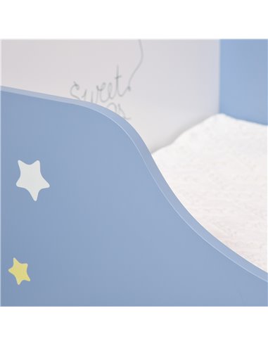 HOMCOM Kids Toddler Wooden Bed Round Edged with Guardrails Stars Image 143 x 74 x 59 cm Blue 311-021