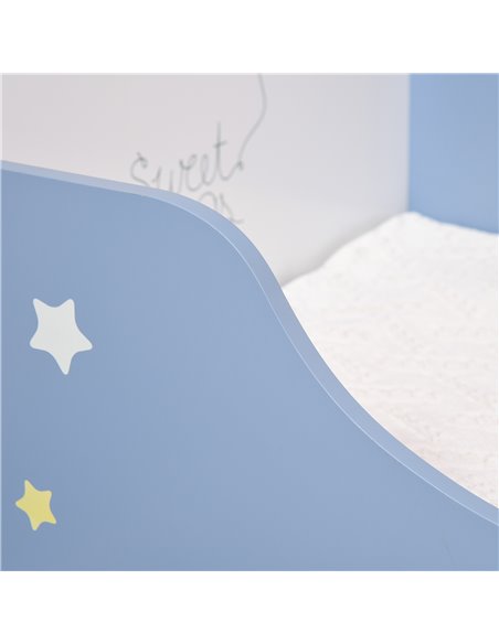 HOMCOM Kids Toddler Wooden Bed Round Edged with Guardrails Stars Image 143 x 74 x 59 cm Blue 311-021 - pic 68701 | FastDaddyshop
