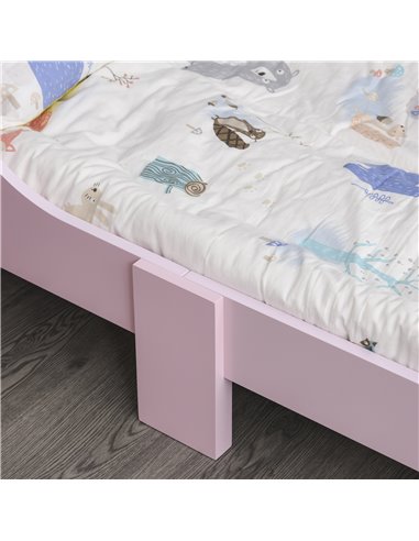 HOMCOM Kids Wooden Bed with Crown Modeling Safety Side Rails Easy to Clean Perfect Gift for Toddlers Girls Age 3 to 6 Years Old 