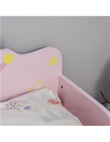 HOMCOM Kids Wooden Bed with Crown Modeling Safety Side Rails Easy to Clean Perfect Gift for Toddlers Girls Age 3 to 6 Years Old 