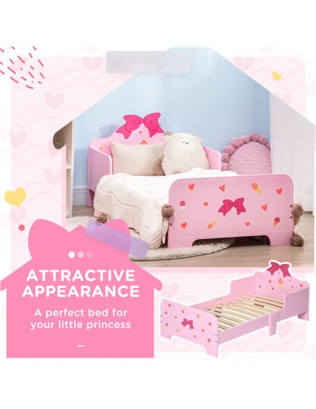 ZONEKIZ Princess-Themed Toddler Bed with Safety Side Rails and Slats, Cute Patterns, Kids Bedroom Furniture, Pink, 143 x 74 x 59 - pic 68725 | FastDaddyshop