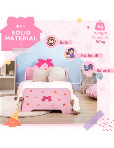 ZONEKIZ Princess-Themed Toddler Bed with Safety Side Rails and Slats, Cute Patterns, Kids Bedroom Furniture, Pink, 143 x 74 x 59