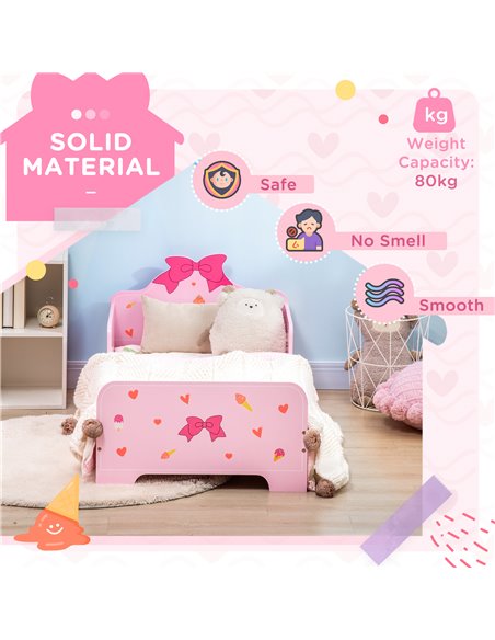 ZONEKIZ Princess-Themed Toddler Bed with Safety Side Rails and Slats, Cute Patterns, Kids Bedroom Furniture, Pink, 143 x 74 x 59 - pic 68727 | FastDaddyshop