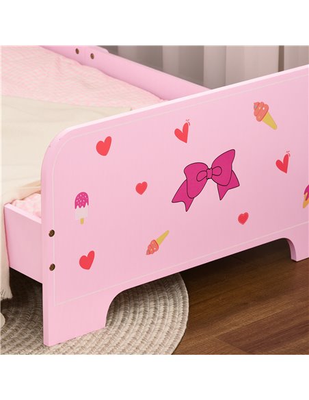 ZONEKIZ Princess-Themed Toddler Bed with Safety Side Rails and Slats, Cute Patterns, Kids Bedroom Furniture, Pink, 143 x 74 x 59 - pic 68729 | FastDaddyshop