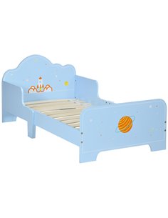 ZONEKIZ Toddler Bed with Rocket & Plants Patterns, Kids Bedroom Furniture, Safety Side Rails, Blue 313-003V00BU