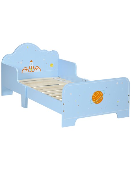 ZONEKIZ Toddler Bed with Rocket & Plants Patterns, Kids Bedroom Furniture, Safety Side Rails, Blue 313-003V00BU - pic 68731 | FastDaddyshop