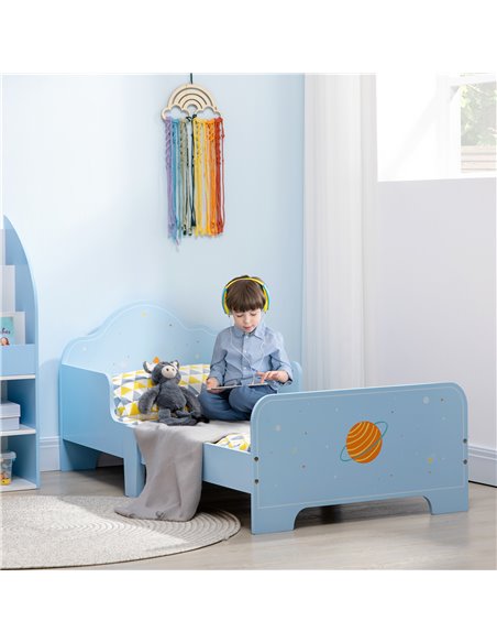 ZONEKIZ Toddler Bed with Rocket & Plants Patterns, Kids Bedroom Furniture, Safety Side Rails, Blue 313-003V00BU - pic 68732 | FastDaddyshop