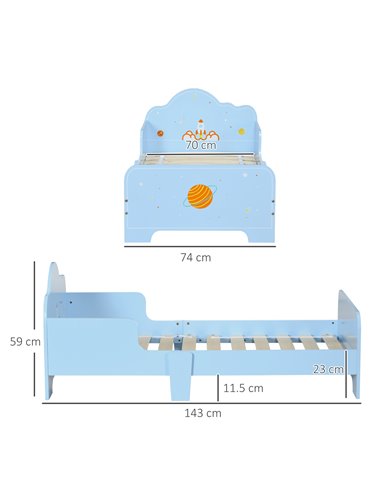 ZONEKIZ Toddler Bed with Rocket & Plants Patterns, Kids Bedroom Furniture, Safety Side Rails, Blue 313-003V00BU