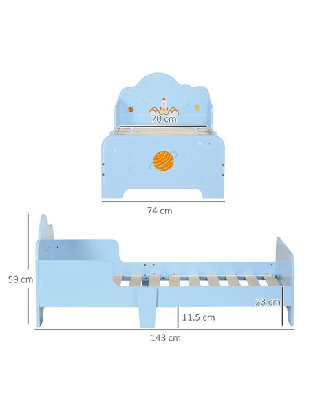 ZONEKIZ Toddler Bed with Rocket & Plants Patterns, Kids Bedroom Furniture, Safety Side Rails, Blue 313-003V00BU - pic 68733 | FastDaddyshop