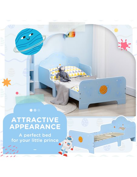 ZONEKIZ Toddler Bed with Rocket & Plants Patterns, Kids Bedroom Furniture, Safety Side Rails, Blue 313-003V00BU - pic 68734 | FastDaddyshop