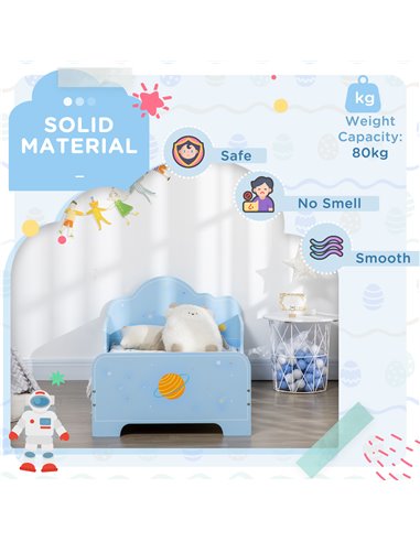 ZONEKIZ Toddler Bed with Rocket & Plants Patterns, Kids Bedroom Furniture, Safety Side Rails, Blue 313-003V00BU