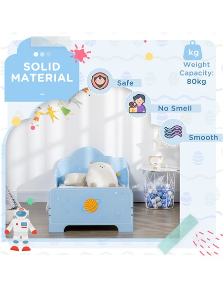 ZONEKIZ Toddler Bed with Rocket & Plants Patterns, Kids Bedroom Furniture, Safety Side Rails, Blue 313-003V00BU - pic 68736 | FastDaddyshop