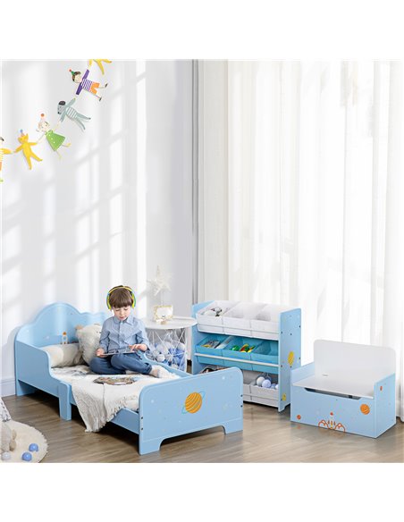 ZONEKIZ Toddler Bed with Rocket & Plants Patterns, Kids Bedroom Furniture, Safety Side Rails, Blue 313-003V00BU - pic 68737 | FastDaddyshop