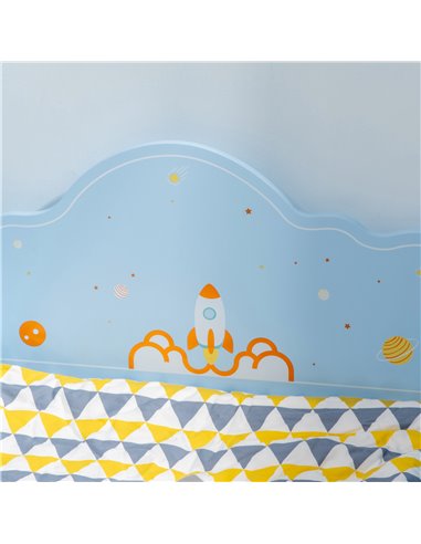 ZONEKIZ Toddler Bed with Rocket & Plants Patterns, Kids Bedroom Furniture, Safety Side Rails, Blue 313-003V00BU