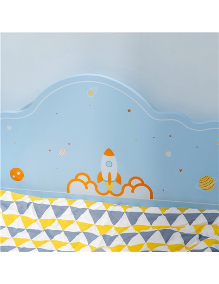 ZONEKIZ Toddler Bed with Rocket & Plants Patterns, Kids Bedroom Furniture, Safety Side Rails, Blue 313-003V00BU - pic 68738 | FastDaddyshop