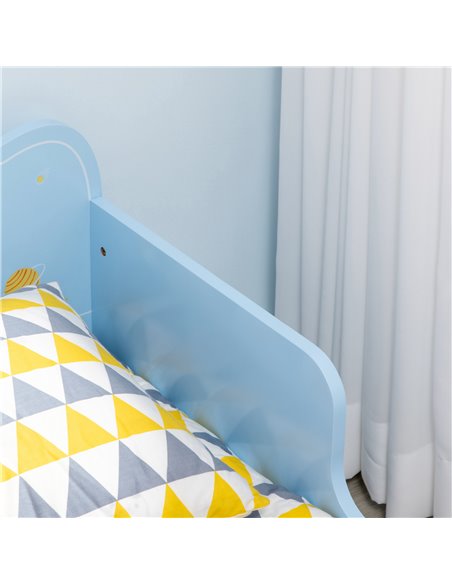 ZONEKIZ Toddler Bed with Rocket & Plants Patterns, Kids Bedroom Furniture, Safety Side Rails, Blue 313-003V00BU - pic 68739 | FastDaddyshop