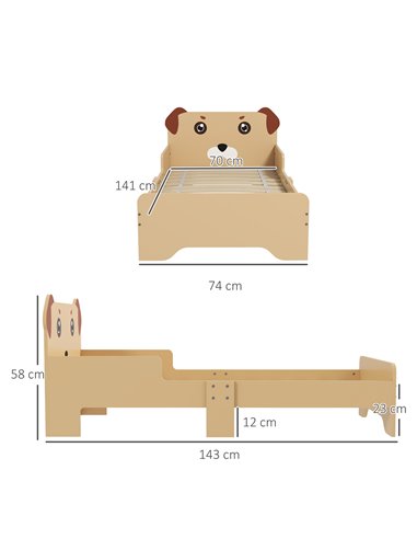ZONEKIZ Kids Bed for 3-6 Years Old, Puppy-Themed Design, 143 x 74 x 58 cm, Yellow 313-014V00YL