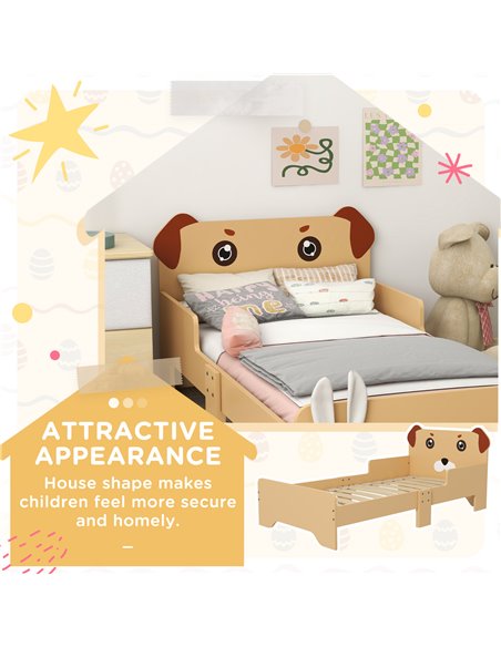 ZONEKIZ Kids Bed for 3-6 Years Old, Puppy-Themed Design, 143 x 74 x 58 cm, Yellow 313-014V00YL - pic 68770 | FastDaddyshop