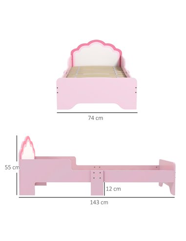 ZONEKIZ Toddler Bed Frame, Princess Bed for Kids, Cloud Design, 143 x 74 x 55 cm, Pink 313-013V00PK