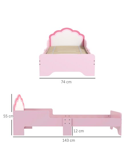 ZONEKIZ Toddler Bed Frame, Princess Bed for Kids, Cloud Design, 143 x 74 x 55 cm, Pink 313-013V00PK - pic 68778 | FastDaddyshop